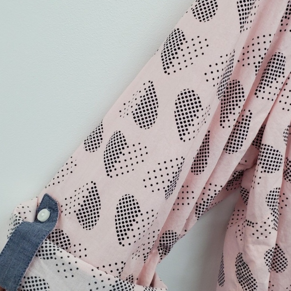 Tommy Hilfiger 🆕 100% Cotton Polka Dot Hearts Button Tab Roll Sleeves NWOT Sz 3x - Picture 8 of 14